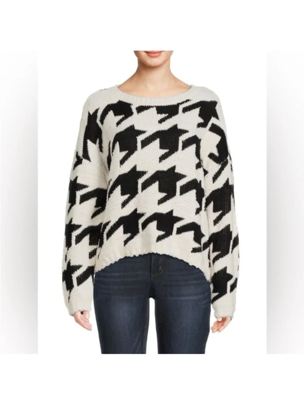 JOHN + JENN Rickey Houndstooth Crew Neck Sweater. Large. NWT. $135! - Picture 1 of 8